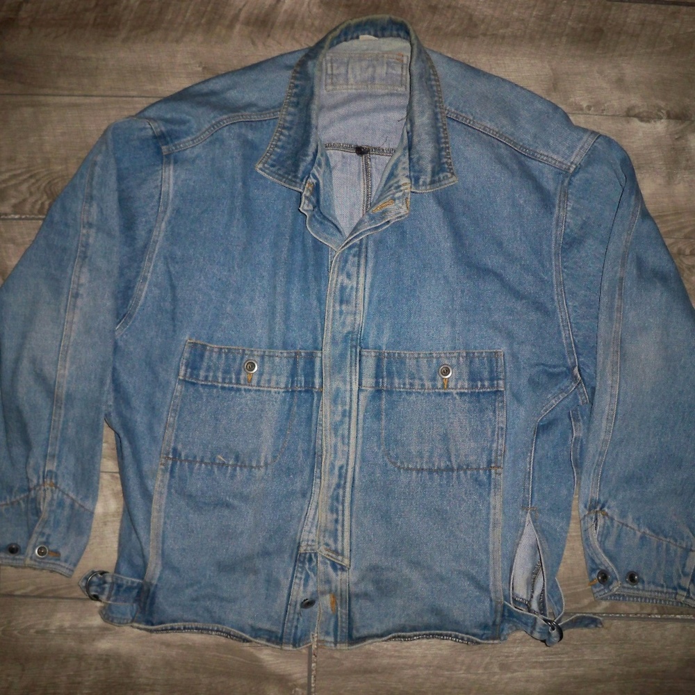 Vintage Men's Lakeland Denim Jean Trucker Chore Work Buckle Blue Jacket Size 46